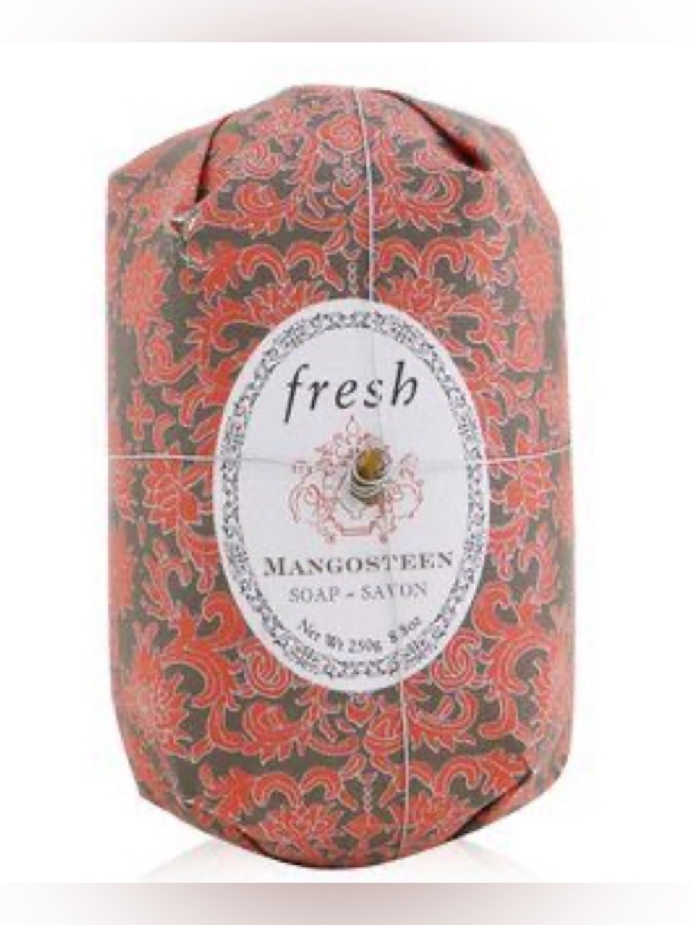 Mangosteen Oval Soap Orange-Patterned Wrapped Soap with Light Blue Box
